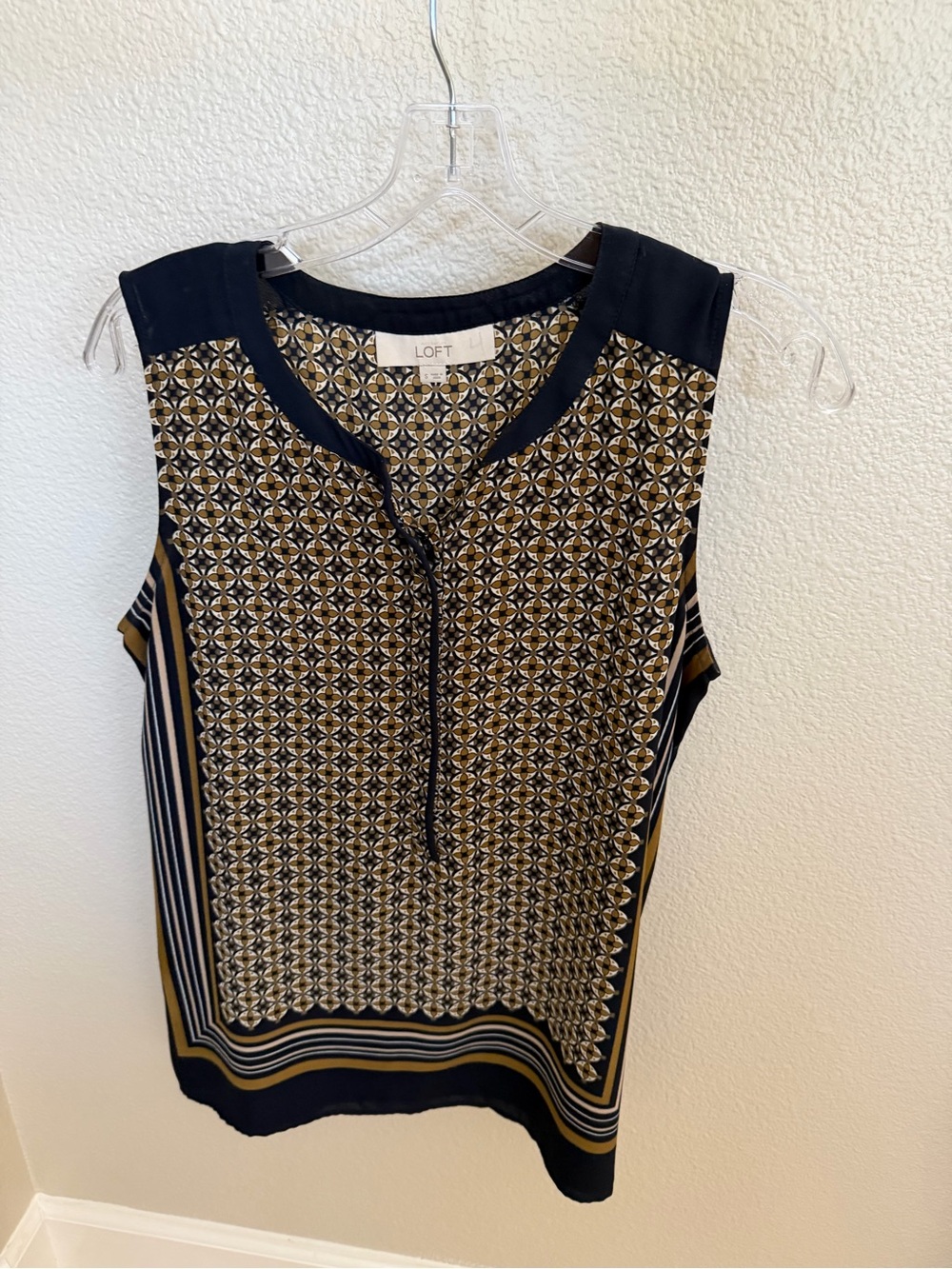 LOFT Navy and Mustard Geometric Sleeveless Top